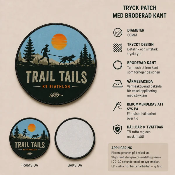 Tryckt patch 60 mm med broderad kant